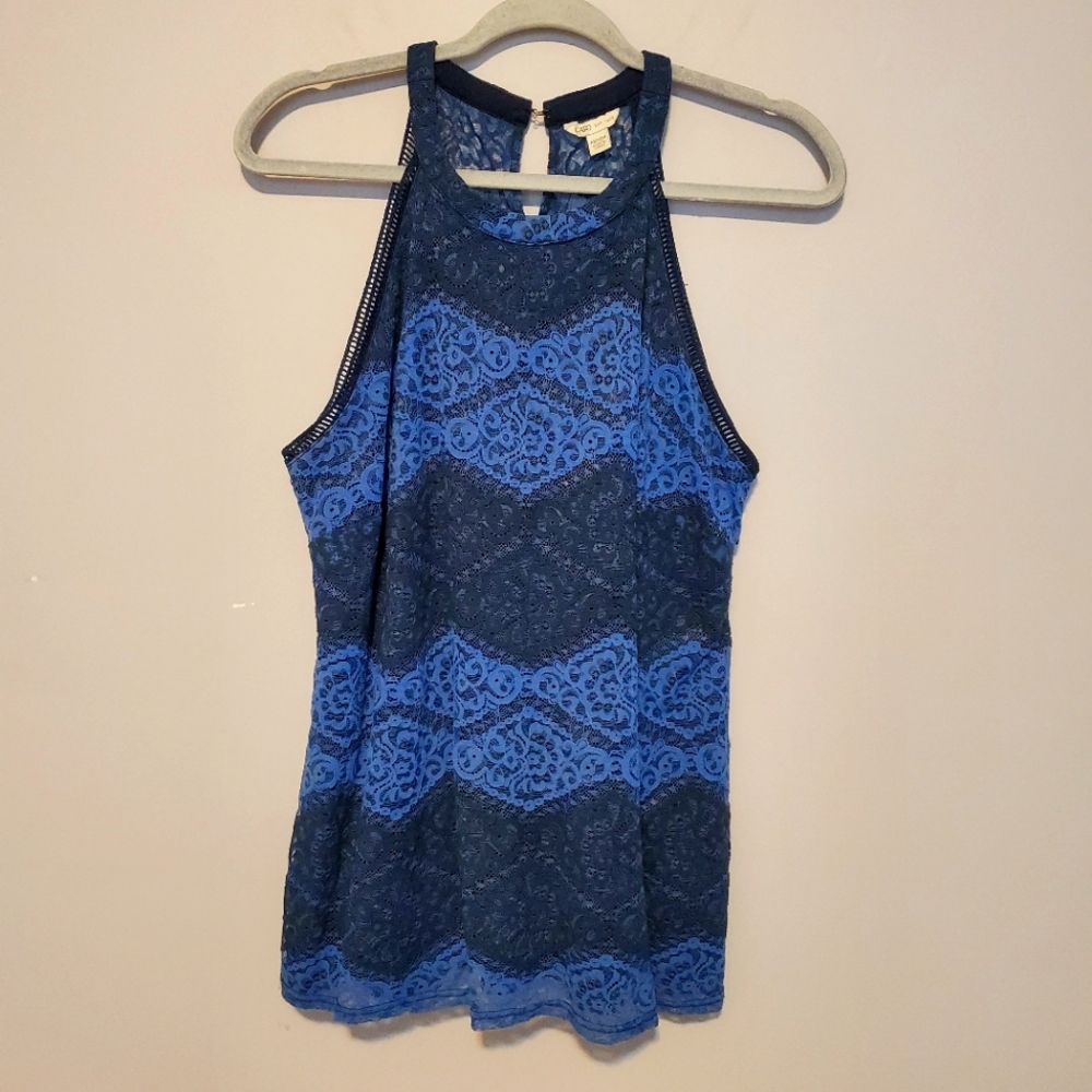 Blue Lace Sleeveless Y2K Blouse Plus Size